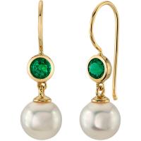 Zlaté perlové náušnice s lab-grown smaragdy Truett